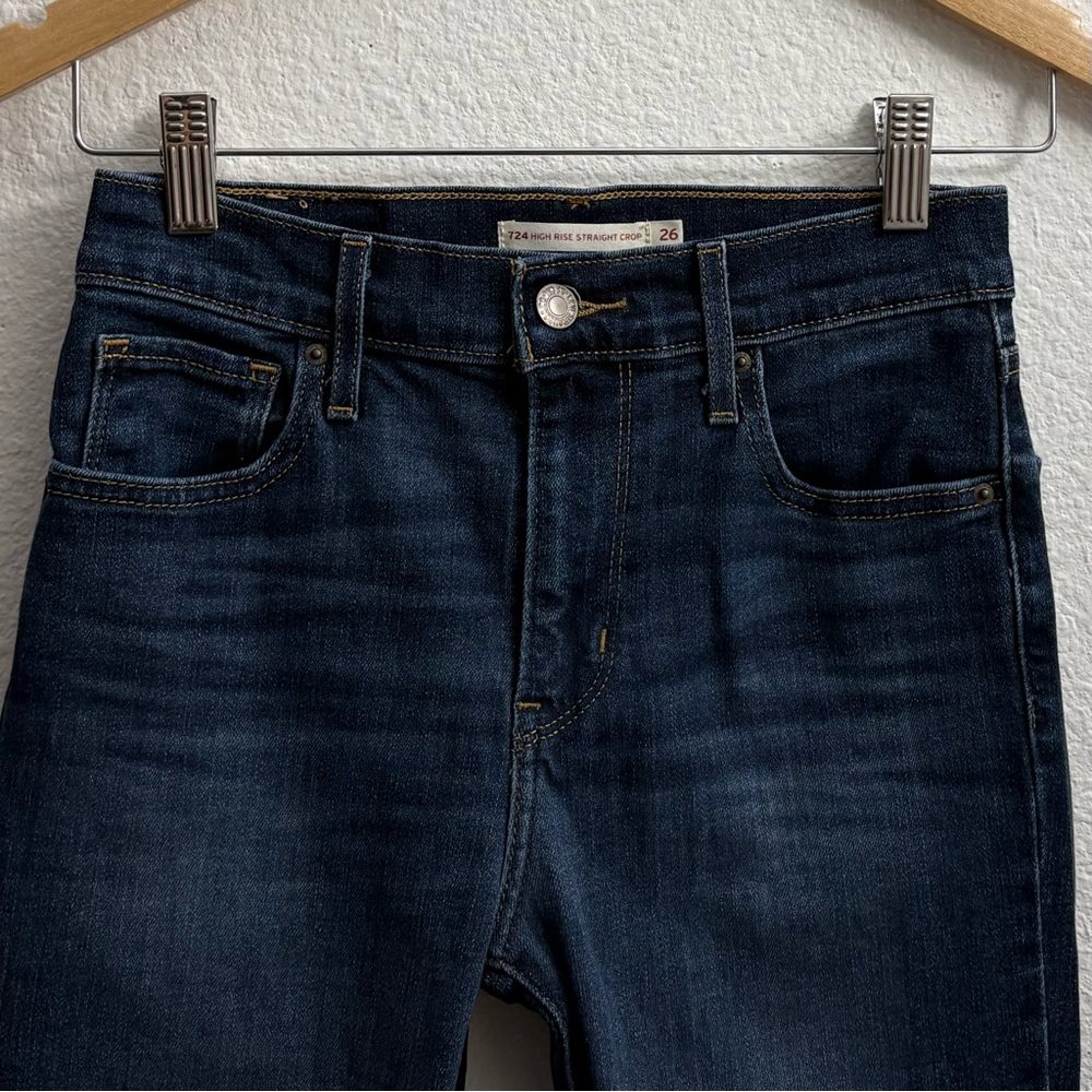 Levi’s 724 Women’s High Rise Straight Crop Dark Wash Blue Jeans Denim size W26 - Picture 11 of 11
